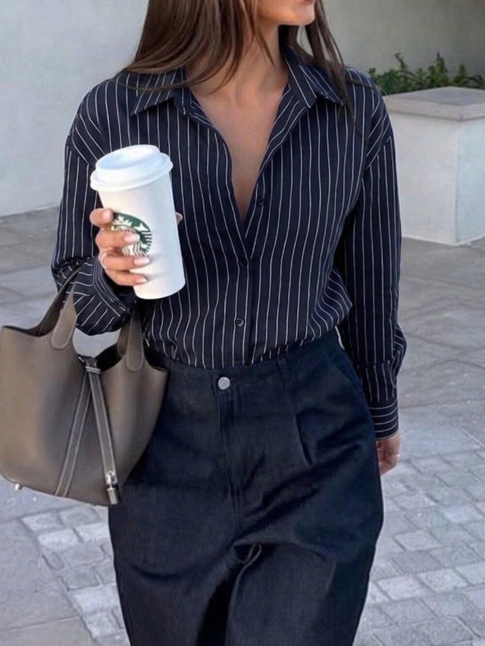 Navy Blue Casual Women's Striped Drop Shoulder Regular Fit Shirt - Picture 7 of 7